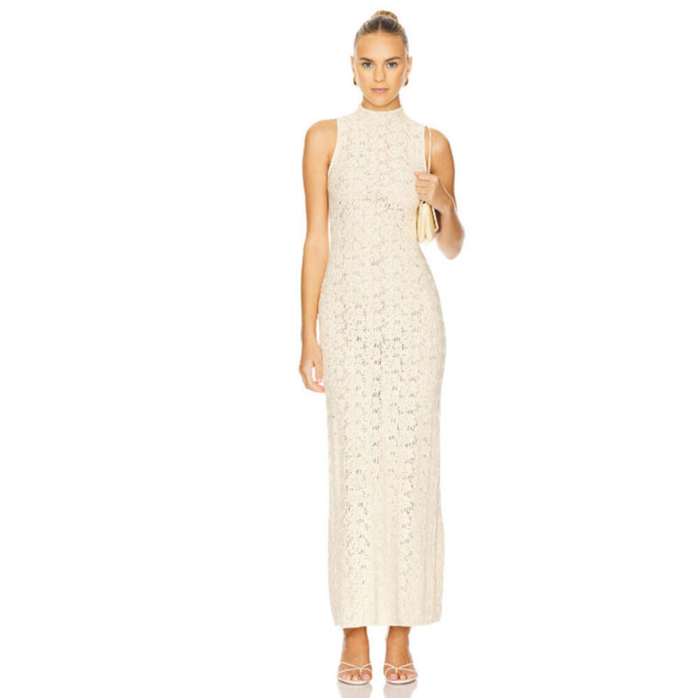 House of Harlow 1960 Claudina Maxi Dress Open knit fabric ivory L NWT $218msrp